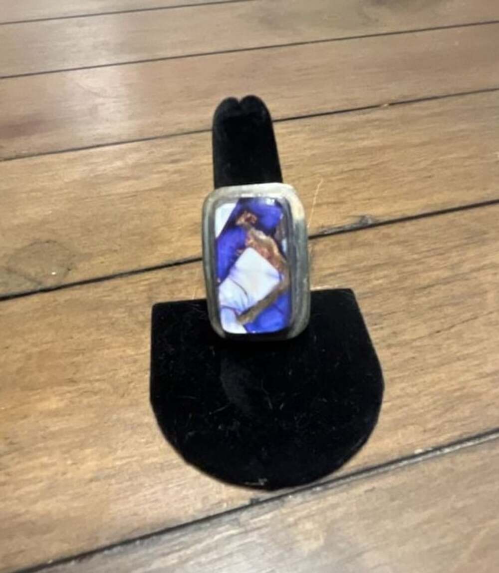 Vintage Sterling Silver Rectangular Blue Inlay Statement Ring Size 6